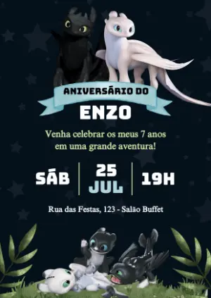 Convite de Aniversário Como Treinar Seu Dragão para Editar