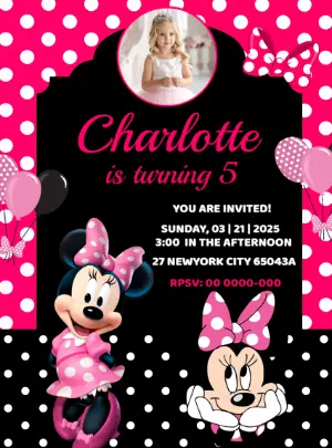 Minnie Mouse Birthday Invitation Editable Template