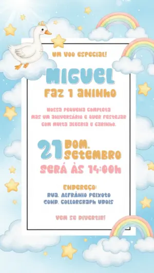 Convite de Aniversário Ganso Fofo no Céu para Editar Online
