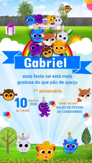 Convite Animado Bolofofos Aniversário Infantil para Editar