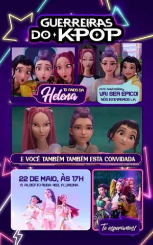 Convite Digital Aniversário Tema K-Pop Guerreiras para Editar