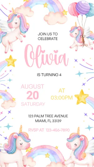 Magical Unicorn Birthday Invitation Editable Template
