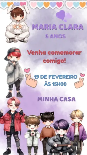 Convite Animado Aniversário K-pop BTS para Editar Online