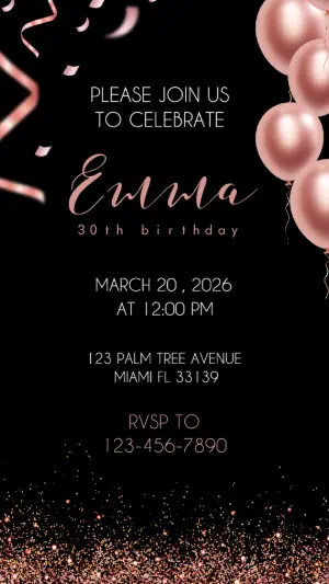 Elegant Rose Gold Birthday Invitation Editable Template
