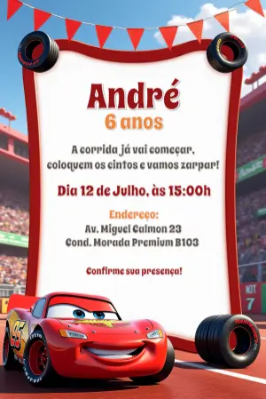 Convite de Aniversário Relâmpago McQueen para Editar Online
