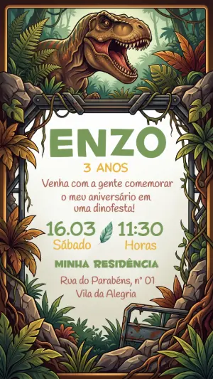 Invitación de cumpleaños Dinosaurio – Estático – Festôu Convites