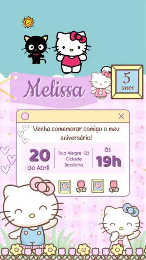 Convite Animado Aniversário Hello Kitty para Editar Online