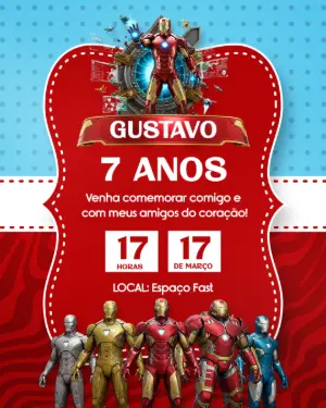 Convite de Aniversário Homem de Ferro para Editar Online