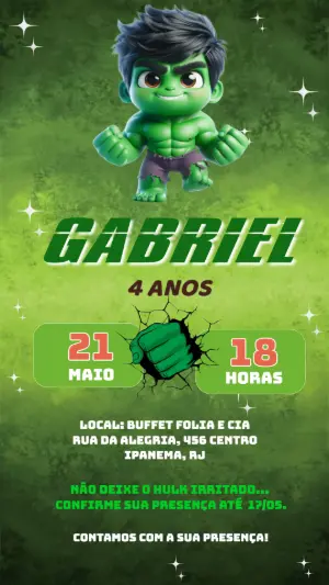 Convite de Aniversário Hulk Fofinho para Editar Online