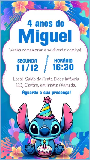 Convite de Aniversário Stitch Havaiano para Editar Online