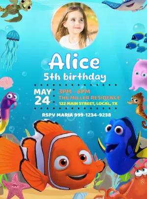 Editable Finding Nemo Birthday Invitation with Photo