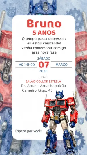 Convite Digital Aniversário Transformers Robô Editável
