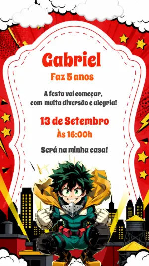 Convite de Aniversário My Hero Academia Editável