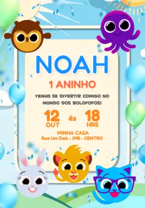 Convite de Aniversário Bolofofos Colorido para Editar