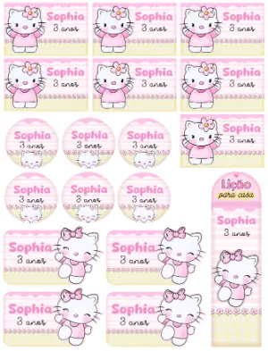 Etiquetas Escolares Hello Kitty Rosa Fofas para Editar
