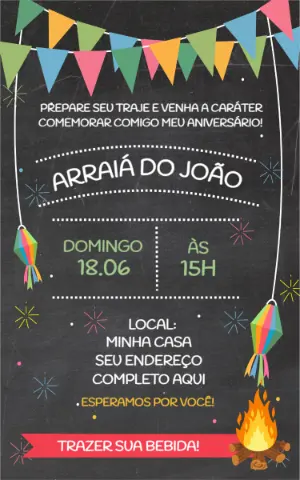 Convite de Festa Junina Estilo Lousa para editar online