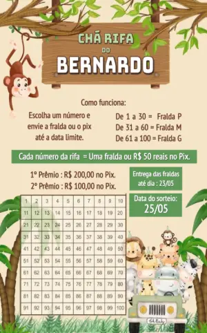Chá Rifa Safari Baby: Convite Editável para Chá de Fraldas