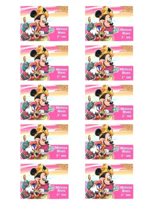 Etiqueta Escolar Minnie Mouse Colorida Modelo Editável para Imprimir