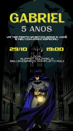Convite Digital Aniversário Batman Herói para Editar