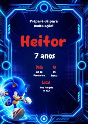 Convite de Aniversário Sonic Digital para Editar