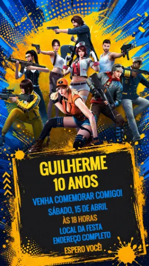 Convite de Aniversário Free Fire Gamer para Editar Online