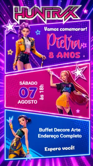 Invitation d'anniversaire KPop Demon Hunters – Statique – Decore Arte