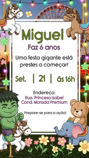 Convite Aniversário Hulk no Parque de Diversões para Editar