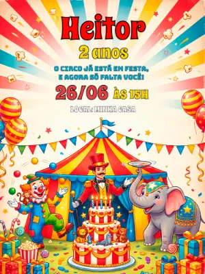 Convite Editável de Aniversário Infantil com Tema Circo