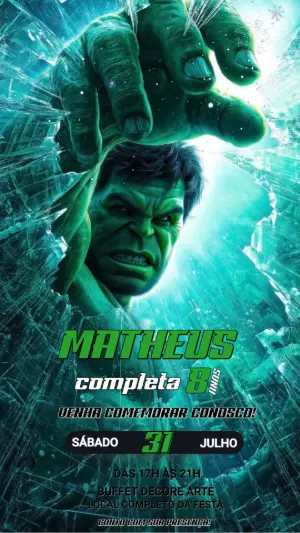 Convite Animado de Aniversário Hulk: Vídeo Editável e Moderno