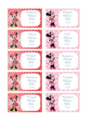 Etiqueta Escolar Minnie Mouse Rosa e Vermelha para Editar