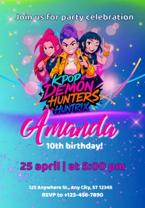 K-Pop Demon Hunters Birthday Invitation | Editable Anime Template