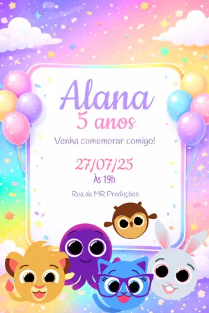 Convite de Aniversário Infantil Bolofofos Editável