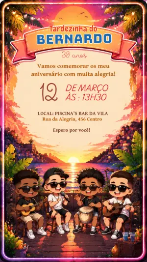 Convite de Aniversário Adulto Tardezinha Editável