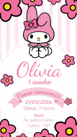 Convite de Aniversário My Melody Rosa e Branco para Editar