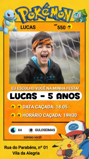 Convite de Aniversário Pokémon: Modelo Cartinha Editável