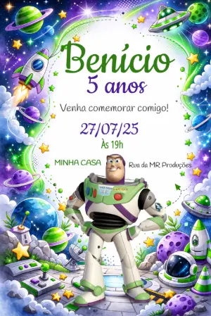 Convite de Aniversário Buzz Lightyear no Espaço para Editar