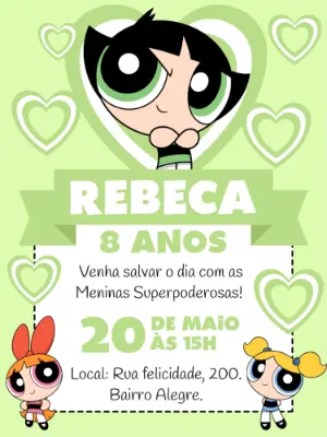 Convite de Aniversário Docinho Meninas Superpoderosas para Editar