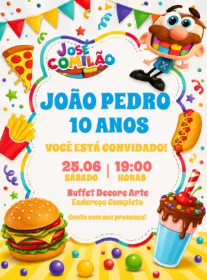 Convite de Aniversário José Comilão para Editar Online