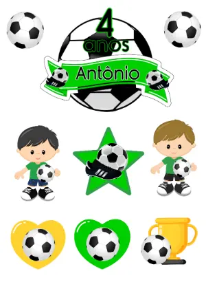 Topo de Bolo Aniversário Futebol para Editar e Imprimir