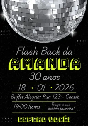 Convite Aniversário Adulto Tema Flashback Disco para Editar
