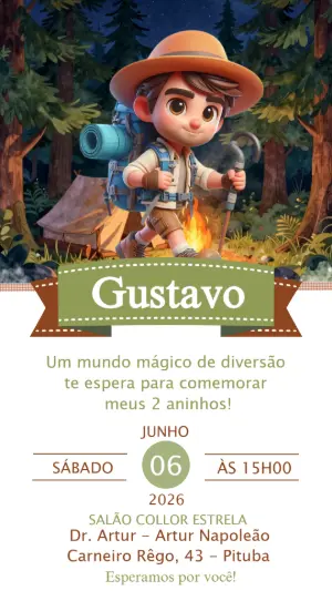 Convite de Aniversário Acampamento Infantil para Editar