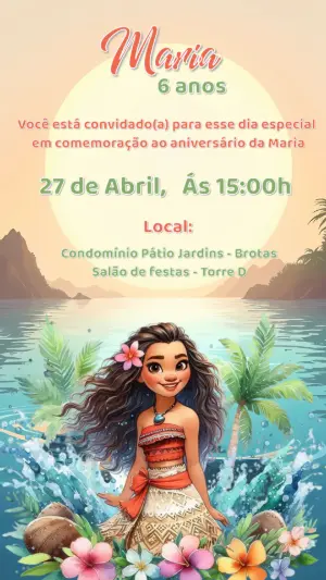 Convite Aniversário Moana Tropical para Editar Online