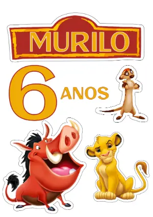 Topo de Bolo Rei Leão com Personagens para Editar e Imprimir