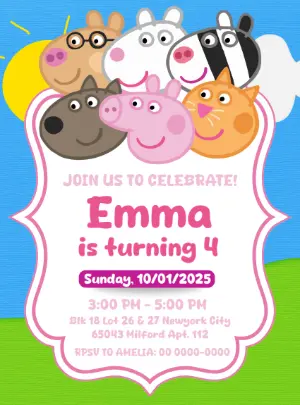 Peppa Pig Birthday Invitation with Friends to Edit Online