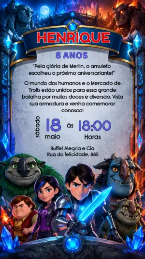 Convite de Aniversário Caçadores de Trolls Editável