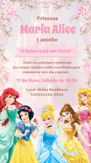 Invitación de cumpleaños Princesas – Estático – Tali Convites