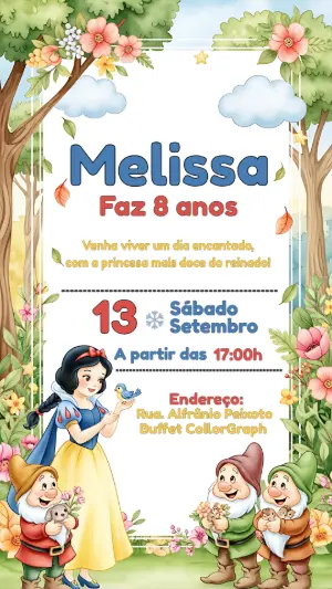 Convite Aniversário Branca de Neve para Editar Online