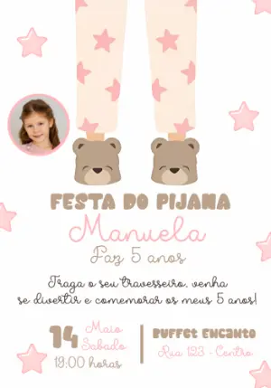 Convite Festa do Pijama com Foto para Editar Online