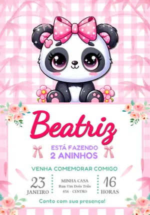 Convite de Aniversário Panda Rosa Fofo para Editar Online