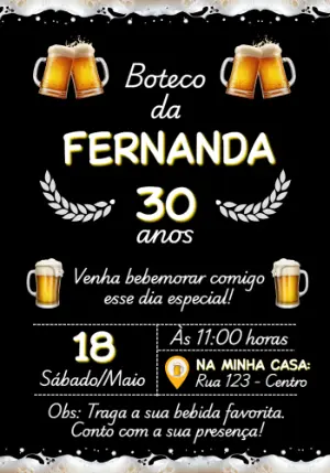 Convite de Aniversário Boteco Cerveja Estilo Lousa Editável
